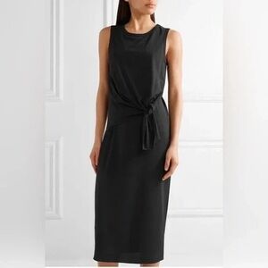 Theory Dorotea K Cotton Tie-Front Sleeveless Black Midi Dress Interlock Size S
